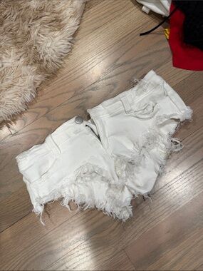 Micro White Distressed Denim Shorts - Women's Frayed Hem